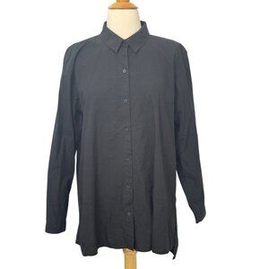 Eileen Fisher System Black Long Sleeve Button Down Shirt Organic Cotton Size M